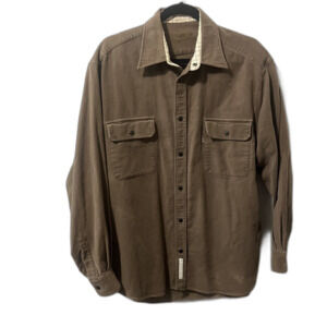 Barbour Mens Tattersall Snap Front Shirt Jacket Sz Large Brown Cotton Collar